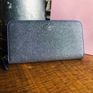 Kate Spade New York Continental Glitter Double Zip Wallet Saffiano PVC NWT